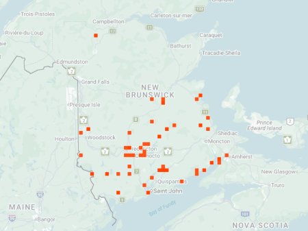 Distribution map - Bronzed Tiger Beetle in NB