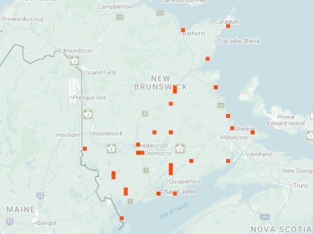 Distribution map - Oblique-lined Tiger Beetle in NB